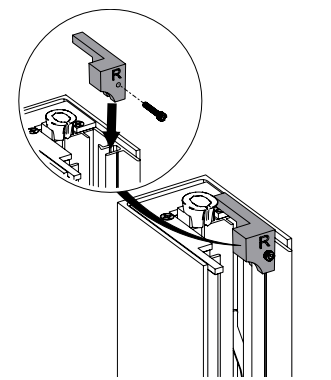 Close-up of motor head attaching to KAOS bracket with screw, inset detail shown above housing end cap