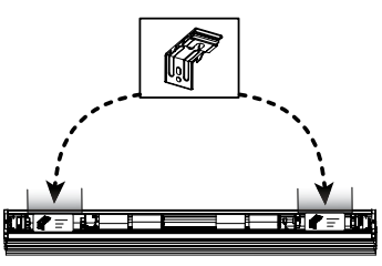 Bracket installation diagram showing two bracket placement locations on shade headrail with dashed arrows