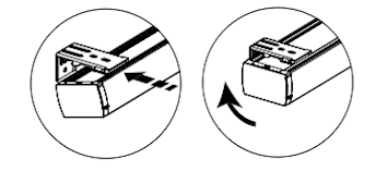 Two diagrams showing shade removal: pushing shade toward wall, then rotating bottom outward and down