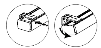 Two diagrams showing shade removal: pushing in then swinging bottom outward and down