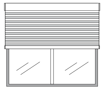 Roller shade installed inside mount above a two-panel window with glass doors