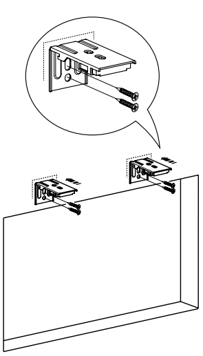 Two wall-mounted brackets with screws shown during inside mount bracket installation, with detail callout