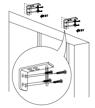 Bracket screwed into window frame top mount with closeup showing screw detail
