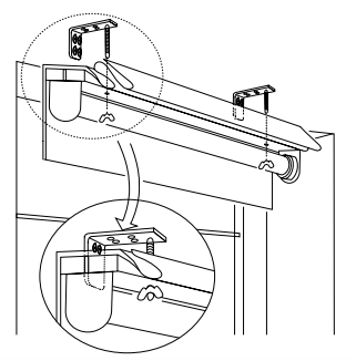 Shade headrail bracket slot aligned with screw and wing nut for inside mount installation