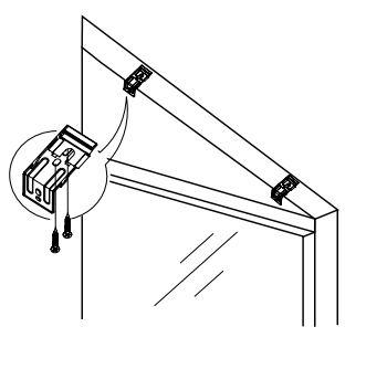 Diagram showing inside mount brackets attached to upper window frame corners with screws