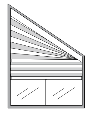 Diagram showing shade installed in angled skylight window with light blocking panel at bottom