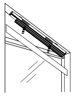 Shade rotated upward and locked into inside mount ceiling bracket position