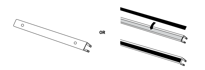 Side channel bracket with pre-drilled holes, or pre-installed 3M tape strip being applied to channel rail