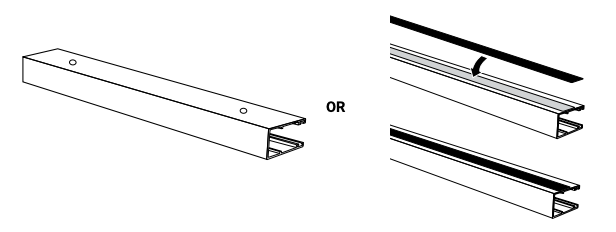 Head rail shown with two mounting options: pre-drilled holes or pre-installed 3M double-sided tape