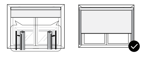 Side brackets positioned inside window frame corners, with correct centered shade result shown