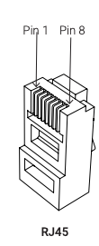 RJ45 connector diagram with Pin 1 and Pin 8 positions labeled