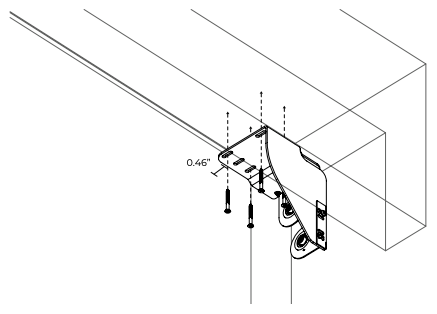 Nano idler side bracket mounted in pocket 0.46 inches from back wall, with screws indicated