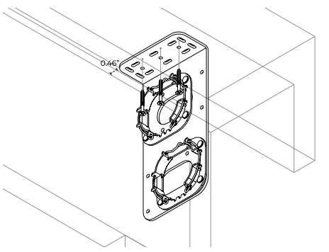 Nano motor and idler brackets mounted inside ceiling pocket, 0.46 inches from back wall