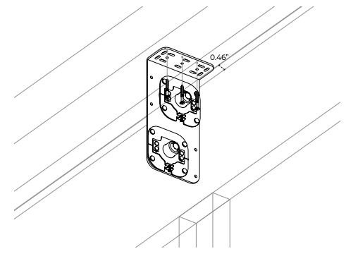 Nano motor side bracket mounted in ceiling pocket, 0.46-inch wall clearance dimension shown