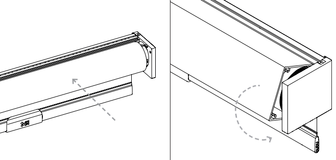 Cassette face being removed and reattached to shade roll end caps, shown from two angles