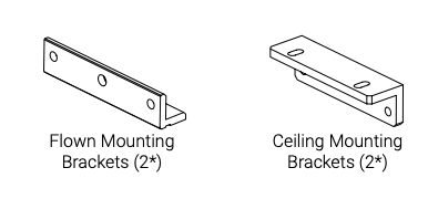 Flown and Ceiling Mounting Bracket illustrations side by side, each pair quantity two