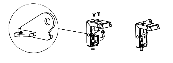 Exploded diagram showing bracket latch detail with two mounting bracket orientations side by side