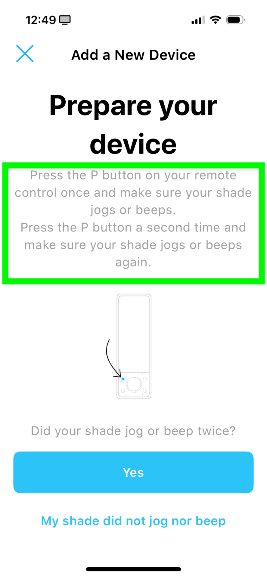 App screen showing