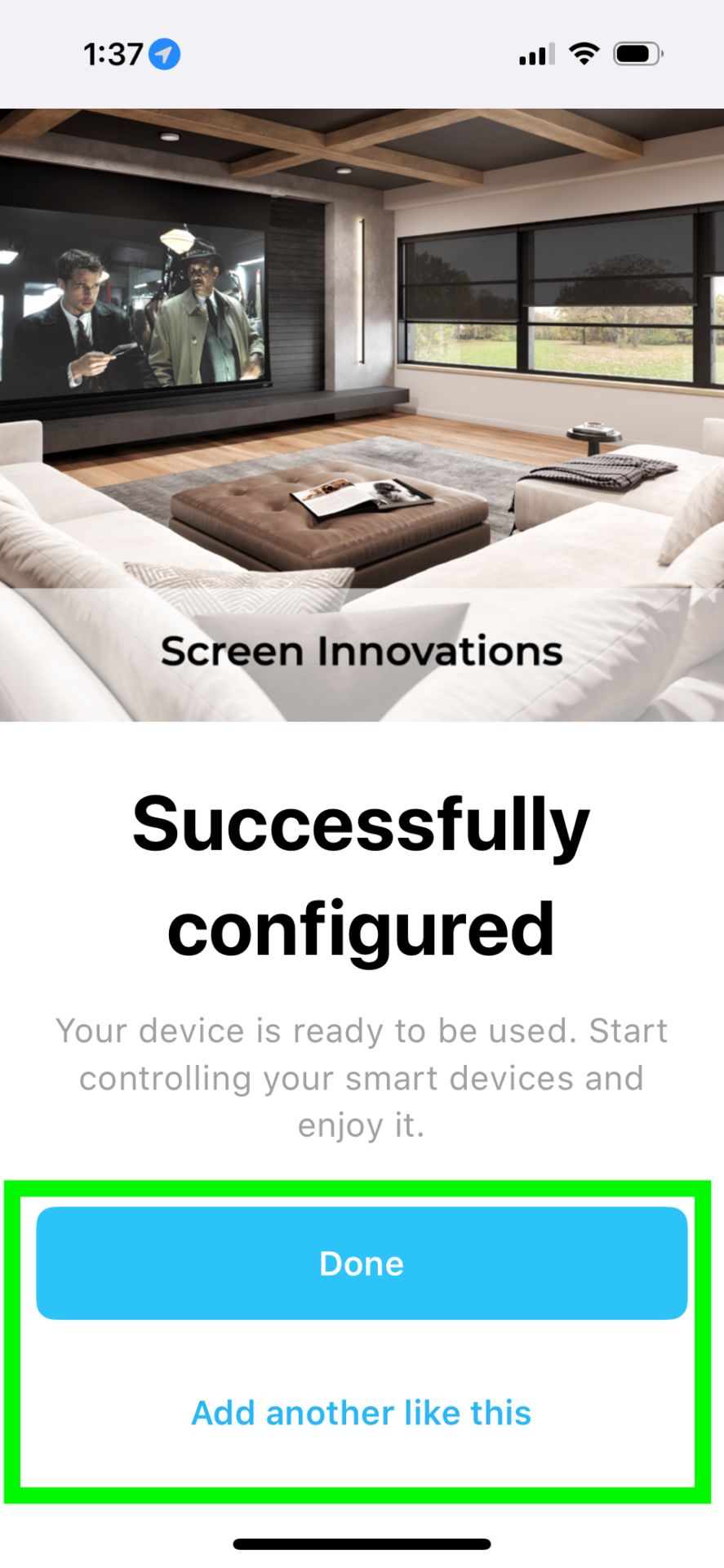 Screen Innovations app showing