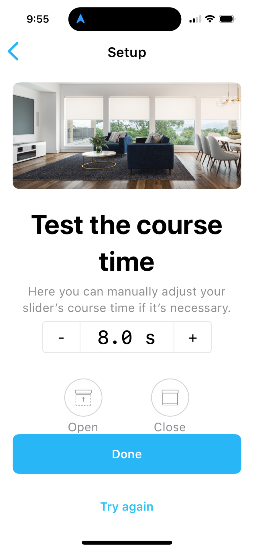 App setup screen showing