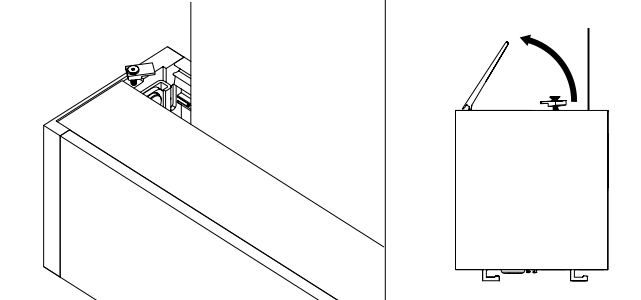 Cassette door latch rotating inward after loosening screws, with close-up showing latch pivot direction