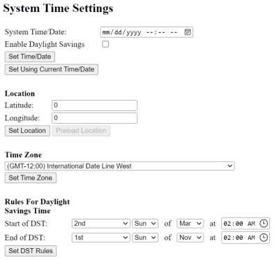 Time Settings Configuration