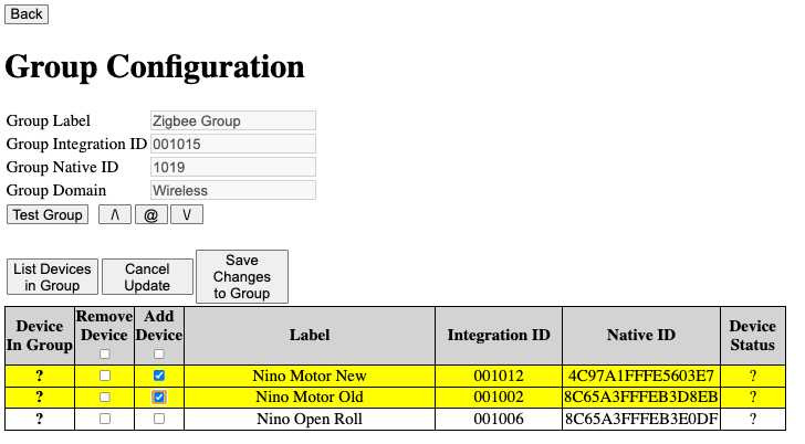 Zigbee Group Config