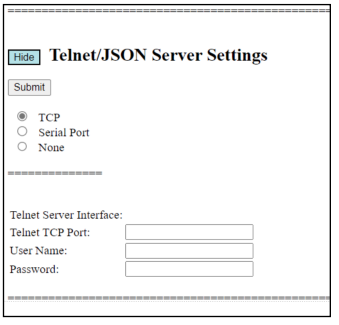 Telnet/JSON Server Settings
