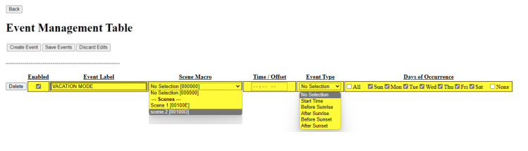 Events Table