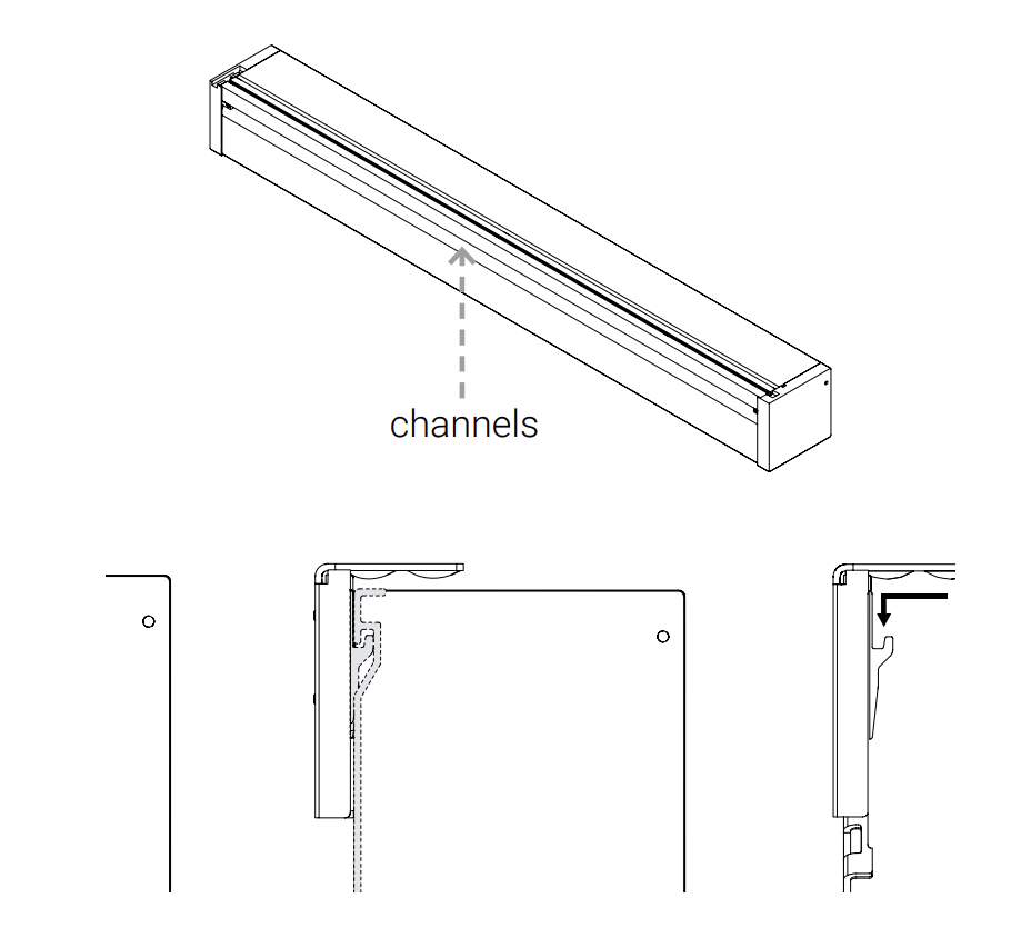 Diagram showing Solo 3 cassette channels labeled with cross-section views of bracket mounting positions