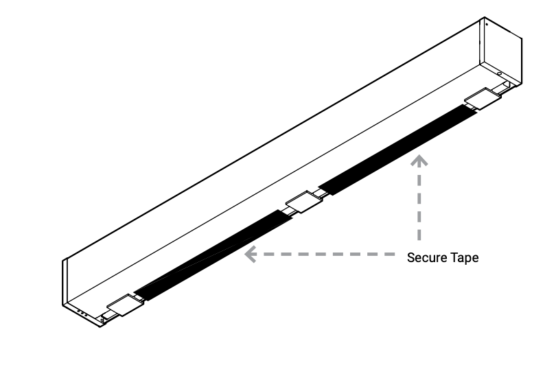 Diagram showing secure tape placement along the bottom channel of a Solo 3 cassette housing