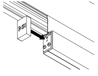 SI-branded end cap bracket aligning to the end of a ceiling-mounted cassette track