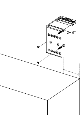 Ceiling bracket positioned 2 to 6 inches from wall, with mounting screws indicated by dotted lines