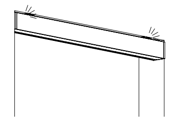 Line drawing of a cassette mounted at ceiling level with stress marks indicating installation pressure points at both ends