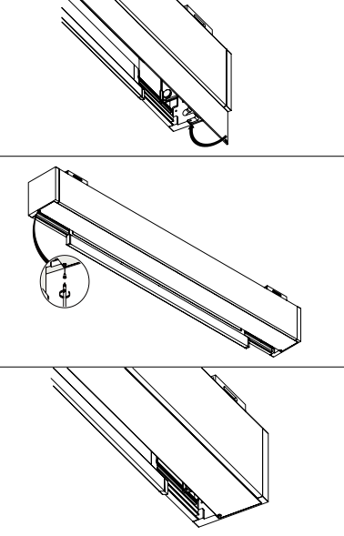 Three-panel diagram showing Solo 3 cassette inspection views: power cable exit, end cap detail with callout, and ceiling-recessed profile angle.