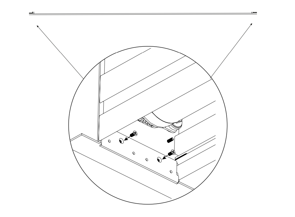 Closeup diagram showing screws securing end flange to case end plate during flush installation