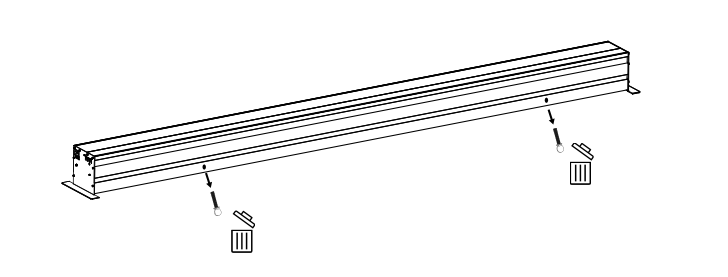 Exploded diagram showing two screws being installed into KAOS case end flanges from below