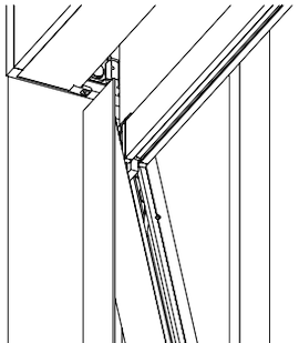 Side view diagram of KAOS track mounted flush against wall framing and ceiling