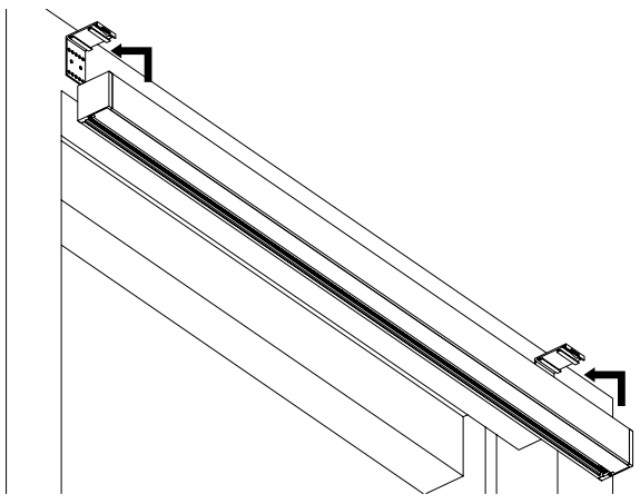 Diagram showing bracket installation at both ends of a ceiling-mounted track channel