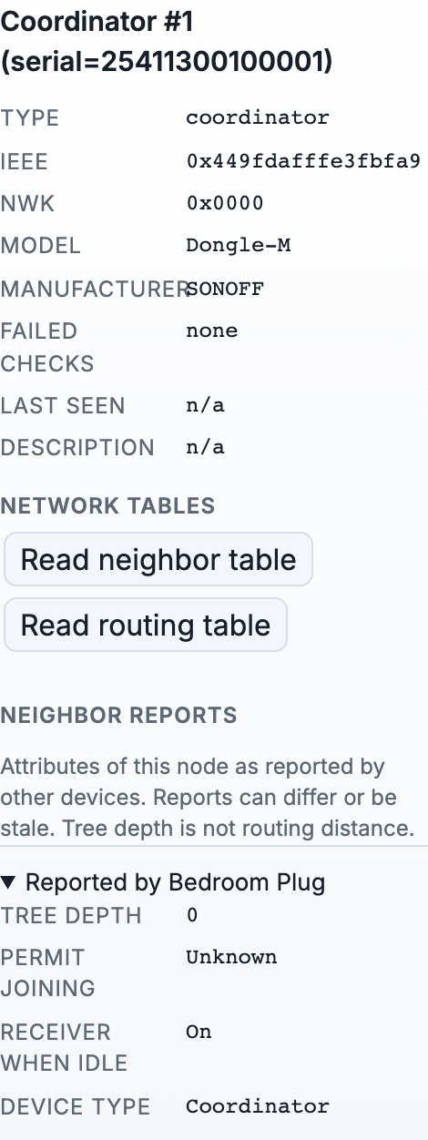 The Selection card for one device.