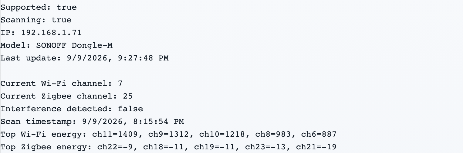 The text report from a live scan. This is the block to photograph for a support case.