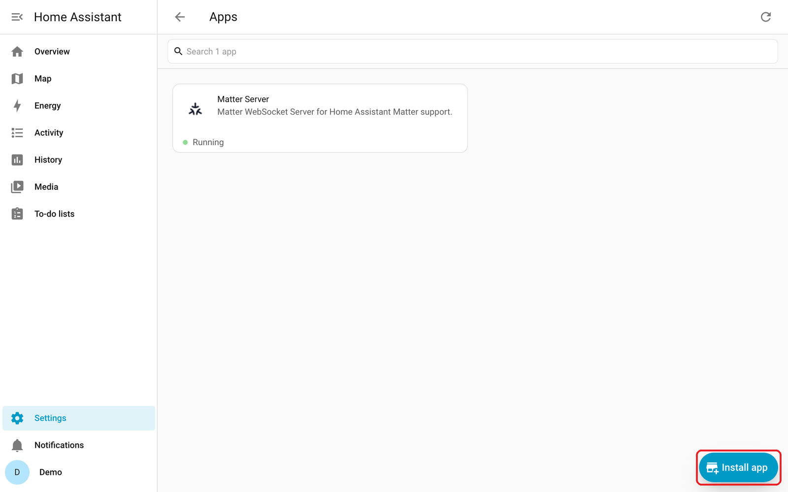 Apps page with the Install app button boxed